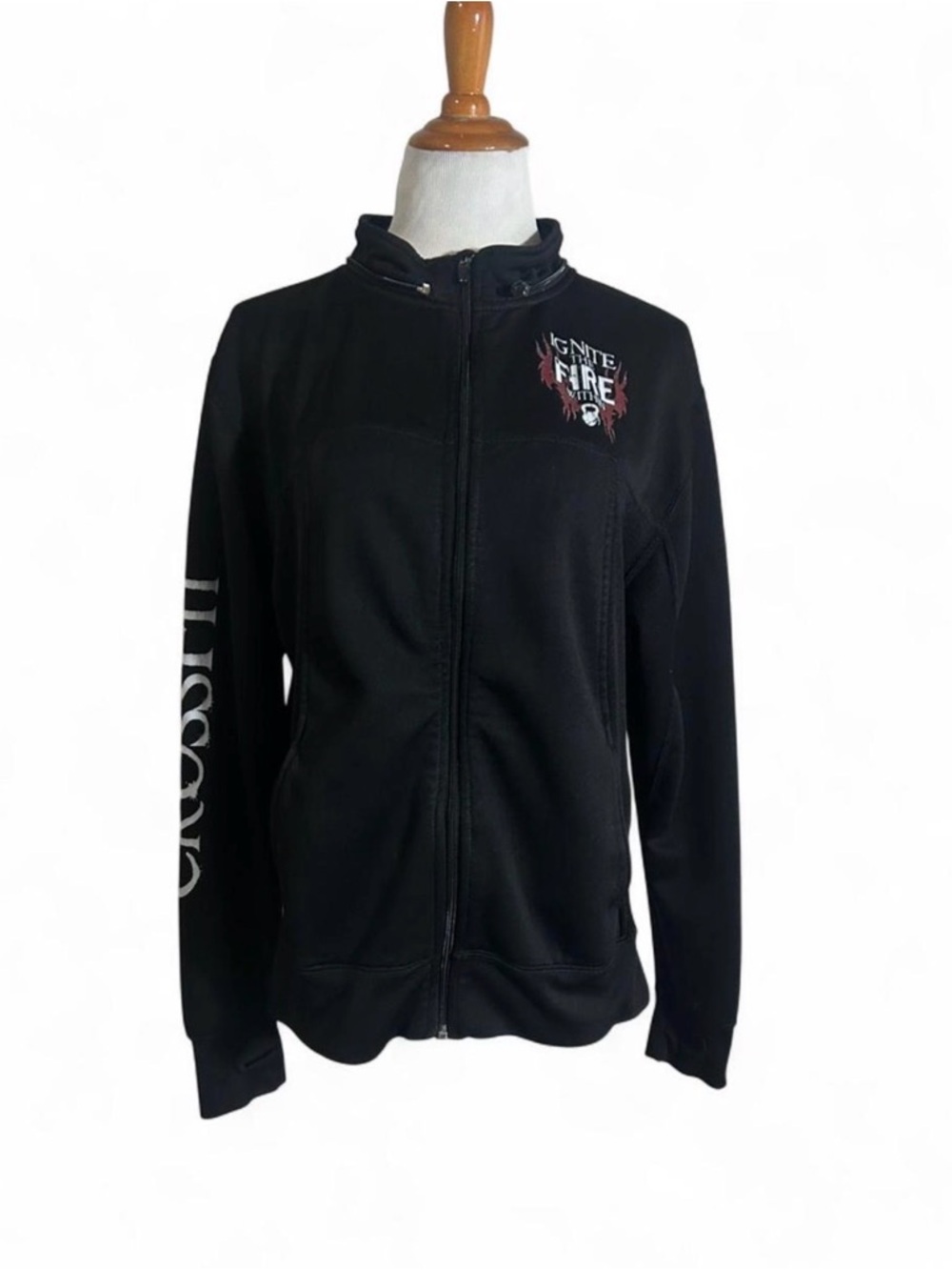 CrossFit Black Full-Zip Utility Jacket with 'Ignite the Fire' Chest Graphic